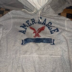 American Eagle Gray Hoodie with Blue Accents